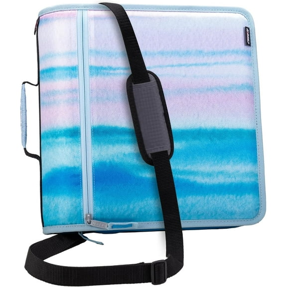 Case-it The Mighty Zip Tab Zipper Binder - 3 Inch O-Rings - 5 Color Tab Expanding File Folder - Multiple Pockets - 600 Sheet Capacity - Comes with Shoulder Strap, D-146 Watercolor Sky