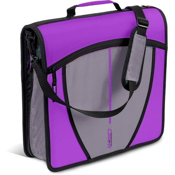 Case-it Mighty Zip Tab Zipper Binder | 3-Inch O-Rings, 600-Sheet Capacity, 5-Subject Expanding File Folder, Multiple Pockets & Storage Organizer, Shoulder Strap | D-146 Deep Purple
