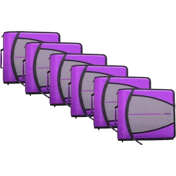 Case-it The Mighty Zip Tab Zipper Binder - 3 Inch O-Rings - 5 Color Tab Expanding File Folder - Multiple Pockets - 600 Sheet Capacity - Comes with Shoulder Strap - Deep Purple D-146 (6 Pack)