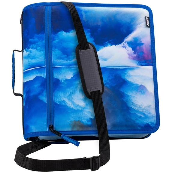 Case-it The Mighty Zip Tab Zipper Binder - 3 inch O-Rings - 5 Color Tab Expanding File Folder - Multiple Pockets - 600 Sheet Capacity - Comes with Shoulder Strap - Glacier D-146-P