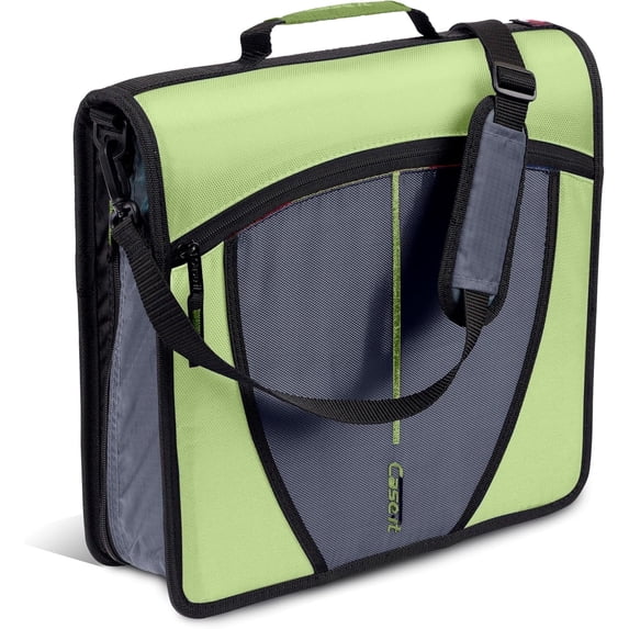 Case-it The Mighty Zip Tab Zipper Binder - 3 Inch O-Rings - 5 Color Tab Expanding File Folder - Multiple Pockets - 600 Sheet Capacity - Comes with Shoulder Strap - Key Lime D-146
