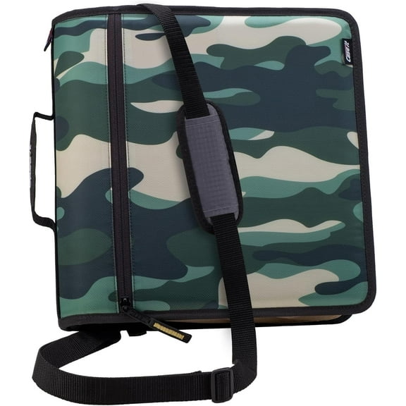 Case-it The Mighty Zip Tab Zipper Binder - 3 Inch O-Rings - 5 Color Tab Expanding File Folder - Multiple Pockets - 600 Sheet Capacity - Comes with Shoulder Strap - OG Camo D-146-P