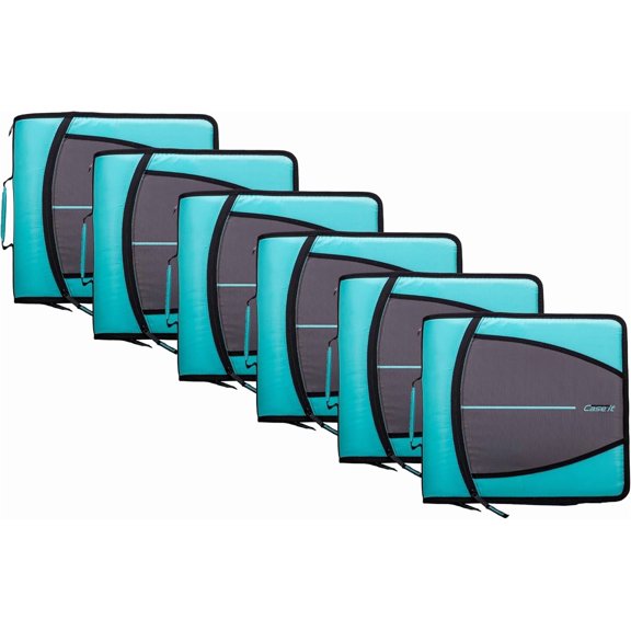 Case-it The Mighty Zip Tab Zipper Binder - 3 inch O-Rings - 5 Color Tab Expanding File Folder - Multiple Pockets - 600 Sheet Capacity - Comes with Shoulder Strap - Spearmint D-146 (6 pack)