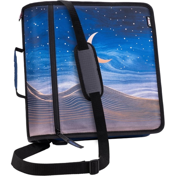 Case-it Mighty Zip Tab Zipper Binder, 3" O-Ring with 5-Color tabbes, Expanding File Folder and Shoulder Strap and Handle, D-146- Desert Night