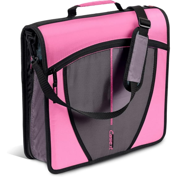 Case-it Mighty Zip Tab Zipper Binder, 3" O-Ring with 5-color tabbes, expanding file folder and shoulder strap and handle, D-146-Light Pink
