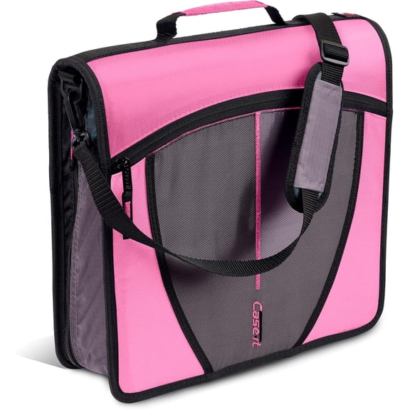 Case-it Mighty Zip Tab Zipper Binder, 3" O-Ring with 5-color tabbes, expanding file folder and shoulder strap and handle, D-146-Light Pink