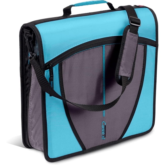 Case-it Mighty Zip Tab Zipper Binder, 3" O-Ring with 5-Color tabbes, Expanding File Folder and Shoulder Strap and Handle, D-146-TEAL