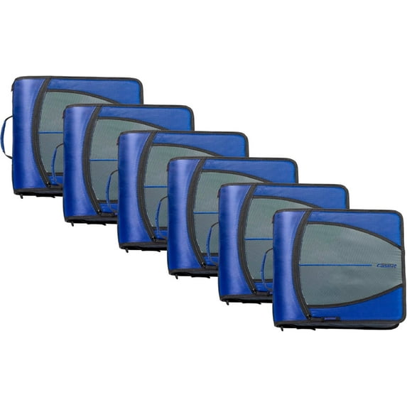 Case-it Mighty Zip Tab Zipper Binder 6 pack 3" O-Ring with 5-Color Tabs, Expanding File Folder and Shoulder Strap and Handle, D-146 Midnight Blue