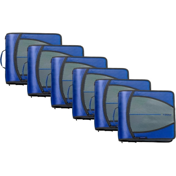 Case-it Mighty Zip Tab Zipper Binder 6 pack 3" O-Ring with 5-Color Tabs, Expanding File Folder and Shoulder Strap and Handle, D-146 Midnight Blue