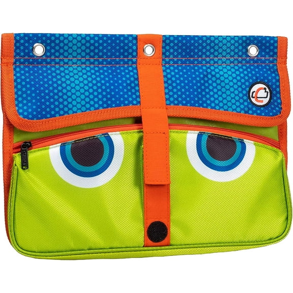 Case-it Monster Eye zipper closure pocket case with Grommets, 5 Pocket Expanding File Folder, Pea Green