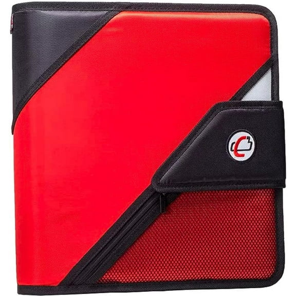 Case-it The Open Tab Velcro Opening Binder - 2 Inch O-Rings - 5 Color Tab Expanding File Folder - Multiple Pockets - 400 Sheet Capacity - Red S-826-A