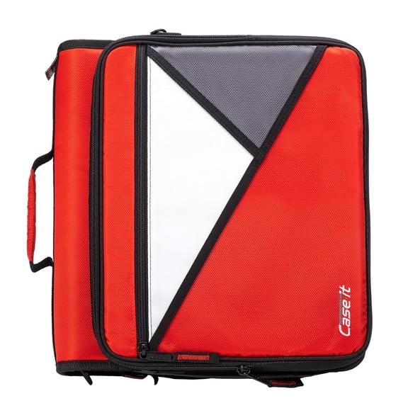 Case-it The Universal 2.0 Zipper Binder -1.5 Inch D-Ring - Removable Padded Pocket Holds Up to 13" Laptop/Tablet - Multiple Pockets - 350 Page Capacity - Comes with Shoulder Strap - Fire Red LT-207
