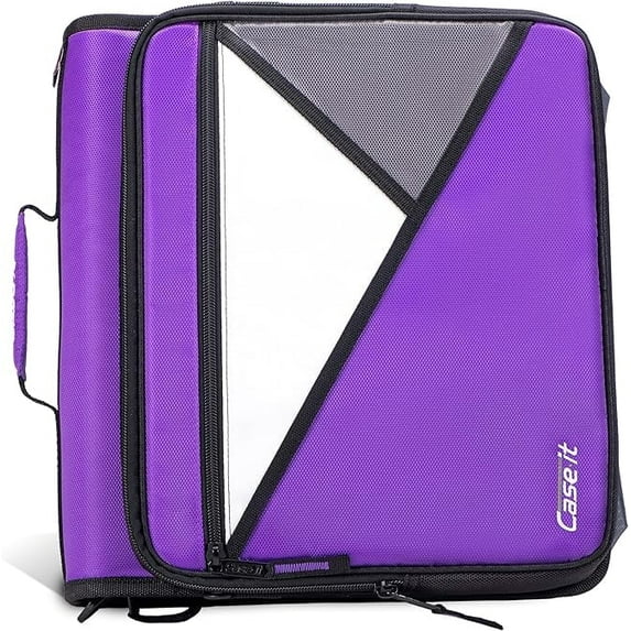 Case-it The Universal 2.0 Zipper Binder -1.5 Inch D-Ring - Removable Padded Pocket Holds Up to 13" Laptop/Tablet - Multiple Pockets - 350 Page Capacity - Comes with Shoulder Strap - Deep Purple LT-20