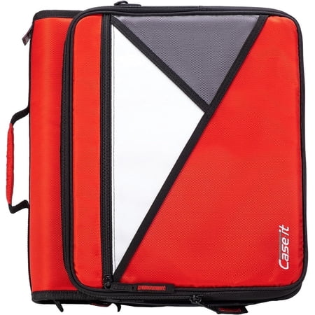 Case-it The Universal 2.0 Zipper Binder -1.5 Inch D-Ring - Removable Padded Pocket Holds Up to 13" Laptop/Tablet - Multiple Pockets - 350 Page Capacity - Comes with Shoulder Strap - Fire Red LT-207