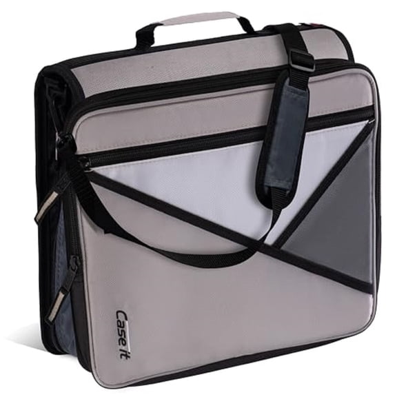 Case-it Universal Zipper Binder | 2-Inch O-Rings, 13-Inch Laptop/Tablet Padded Pocket, 400 Sheet Capacity, Multiple Storage Pockets & Shoulder Strap | Office Organizer | LT-007 Warm Gray