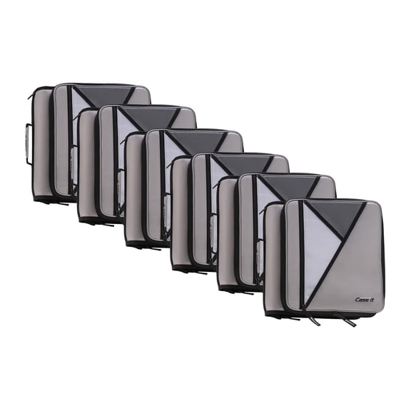 Case-it Universal Zipper Binder | 2-Inch O-Rings,13-Inch Laptop/Tablet PaddedPocket,400 Sheet Capacity,Multiple Storage Pockets & Shoulder Strap | Office Organizer | LT-007 Warm Gray | 6 Pack