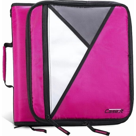 Case-it The Universal Zipper Binder - 2 Inch O-Rings - Padded Pocket That Holds up to 13 Inch Laptop/Tablet - Multiple Pockets - 400 Page Capacity - Comes with Shoulder Strap - Magenta LT-007