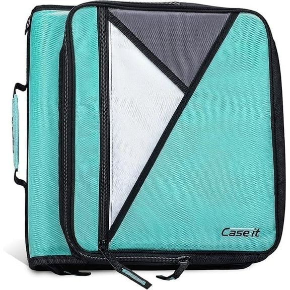 Case-it The Universal Zipper Binder - 2 Inch O-Rings - Padded Pocket That Holds up to 13 Inch Laptop/Tablet - Multiple Pockets - 400 Page Capacity - Comes with Shoulder Strap - Spearmint LT-007
