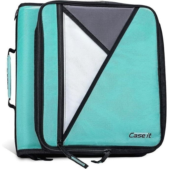 Case-it The Universal Zipper Binder - 2 Inch O-Rings - Padded Pocket That Holds up to 13 Inch Laptop/Tablet - Multiple Pockets - 400 Page Capacity - Comes with Shoulder Strap - Spearmint LT-007