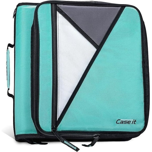 Case-it The Universal Zipper Binder - 2 Inch O-Rings - Padded Pocket That Holds up to 13 Inch Laptop/Tablet - Multiple Pockets - 400 Page Capacity - Comes with Shoulder Strap - Spearmint LT-007