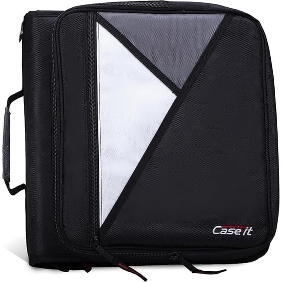 Case-it The Universal Zipper Binder - 2 Inch O-Rings - Padded Pocket that holds up to 13 Inch Laptop/Tablet - Multiple Pockets - 400 Page Capacity - Comes with Shoulder Strap - Jet Black LT-007
