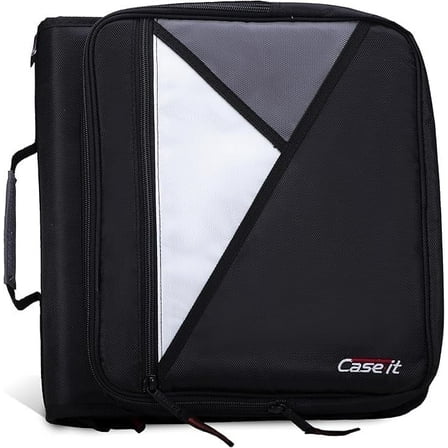 Case-it The Universal Zipper Binder - 2 Inch O-Rings - Padded Pocket that holds up to 13 Inch Laptop/Tablet - Multiple Pockets - 400 Page Capacity - Comes with Shoulder Strap - Jet Black LT-007