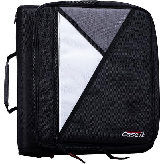 Case-it The Universal Zipper Binder - 2 Inch O-Rings - Padded Pocket That Holds up to 13 Inch Laptop/Tablet - Multiple Pockets - 400 Page Capacity - Comes with Shoulder Strap - Jet Black LT-007