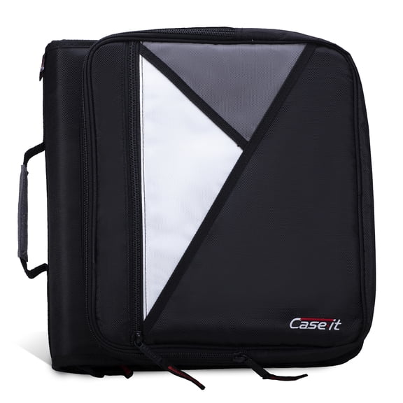 Case-it The Universal Zipper Binder - 2 Inch O-Rings - Padded Pocket that holds up to 13 Inch Laptop/Tablet - Multiple Pockets - 400 Page Capacity - Comes with Shoulder Strap - Jet Black LT-007
