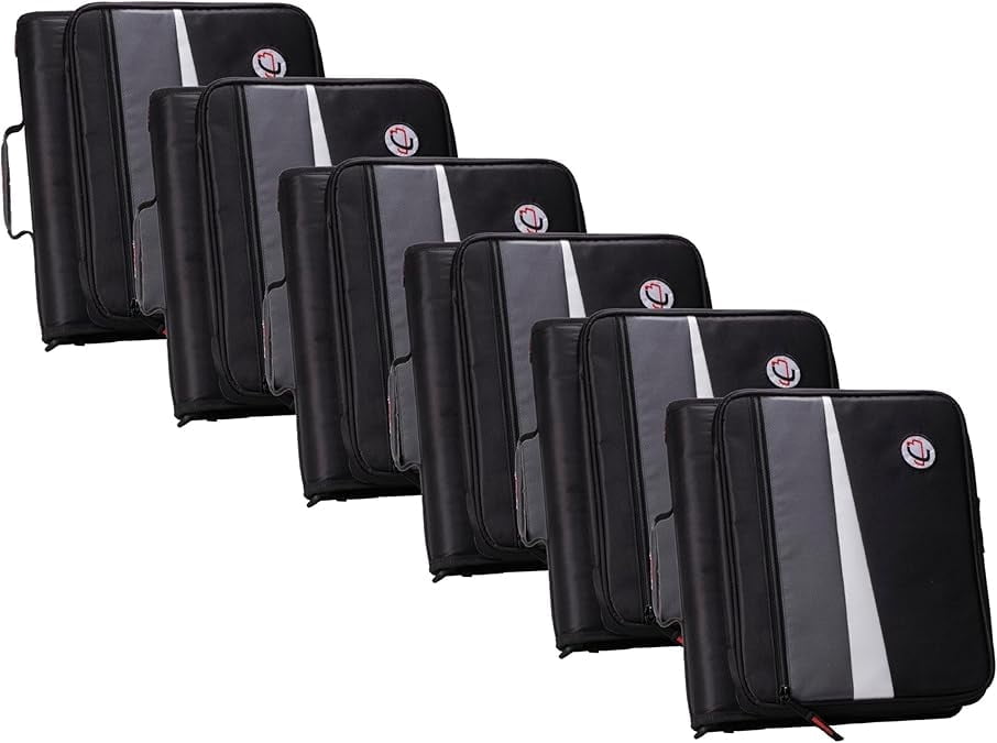 Case-it Workstation Zipper Binder 6 Pack - 1.5 Inch O-Rings - Padded Pocket that holds up to 13 Inch Laptop/Tablet - Multiple Pockets - 300 Page Capacity - Comes with Shoulder Strap - LT-117-C, Black