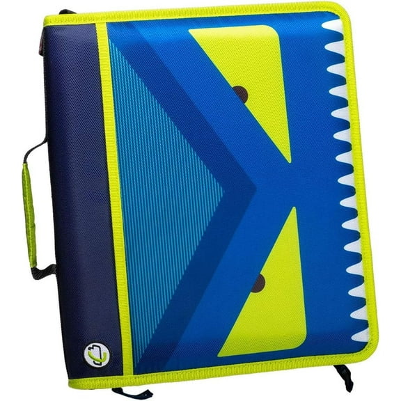 Case-it Z-176-ME Monster Eye Zipper Binder, 1.5 Inch D-Rings, Shoulder Strap, Blue and Yellow