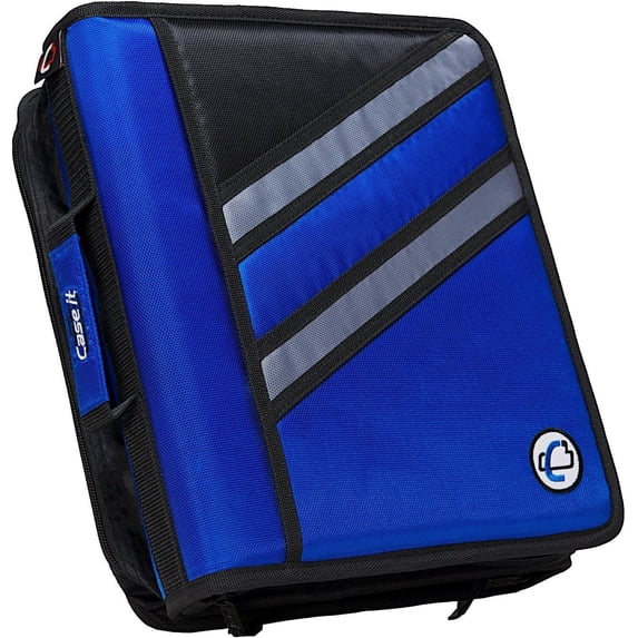 Case-it The Z Shape Zipper Binder - Two Binders in One - Double Sided 1.5 Inch D-Ring - Multiple Pockets - 500 Page Capacity - Comes with Shoulder Strap, Blue Z-176