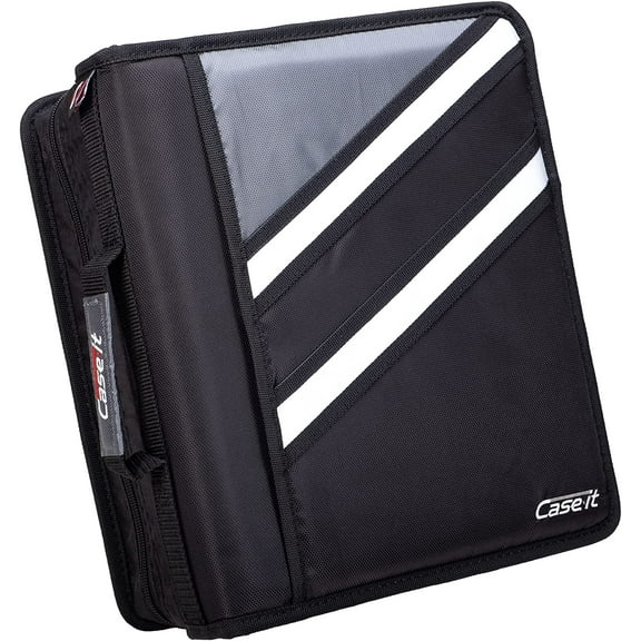 Case-it The Z Shape Zipper Binder - Two Binders in One - Double Sided 1.5 Inch D-Ring - Multiple Pockets - 500 Page Capacity - Comes with Shoulder Strap, Jet Black Z-176