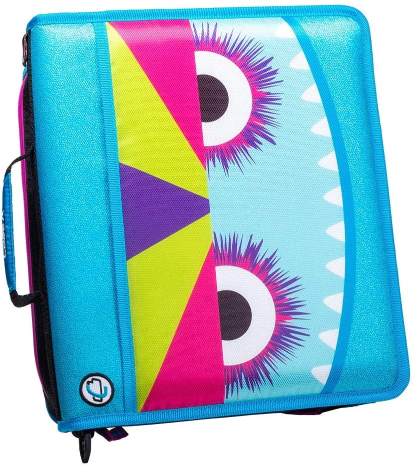 Case-it The Z Shape Zipper Binder - Two Binders in One - Double Sided 1.5 Inch D-Ring - Multiple Pockets - 500 Page Capacity - Comes with Shoulder Strap, Monster Design Z-176-ME