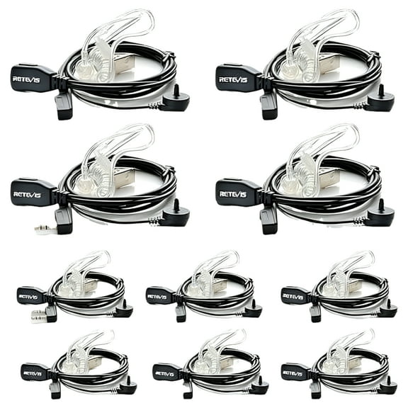 Case of 10,Walkie Talkies Earpiece with Mic 2 Pin Acoustic Tube Headset Compatible with UV-5R H-777 RT21 RT22 AR-5 Two Way Radio