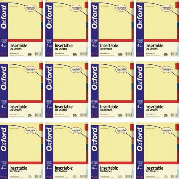 Case of 12 Packs - Oxford 4 Sets of Color 8-Tab Insertable Dividers with Reinforced Edge (81380)