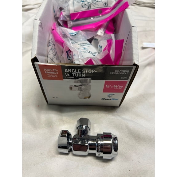Case of 12 SharkBite 23036 Brass Push Angle Stop VALVES, 1/2 in. x 3/8 in Chrome