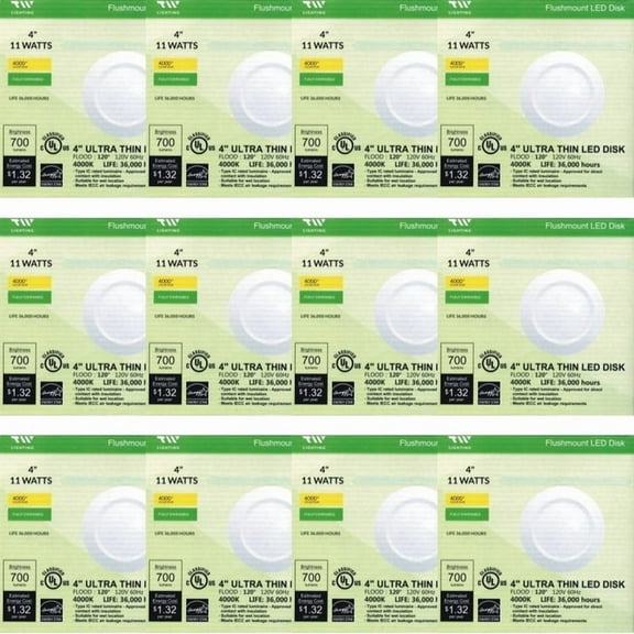 Case of 12 - TW Lighting 4" Round Flush Mount Dimmable Ultra Thin LED Disk Light Fixture (11 Watts)