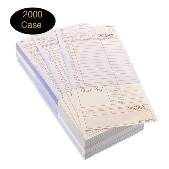 "Case of 2000 Tan Guest Check Board, Carbonless 2 Part Loose 8 1/2""L x 4 1/4""W"