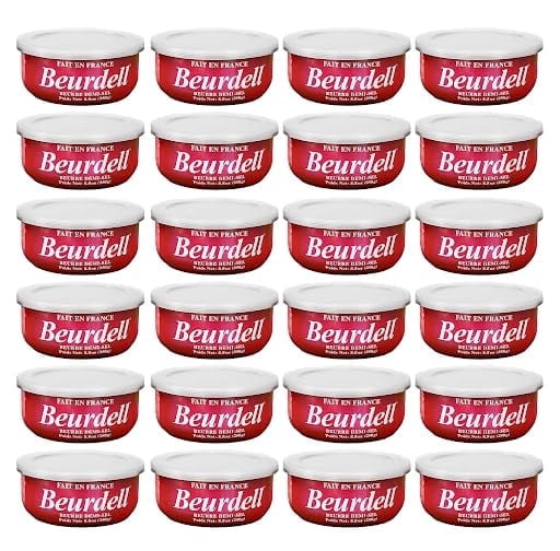 Beurdell Canned French Butter – 100% Natural Salted Pasteurized Real Butter | Long Shelf Life Emergency Survival Food | Great for Cooking, Baking, RV & Camping | Pull Top Lid | Pack of 24 | France