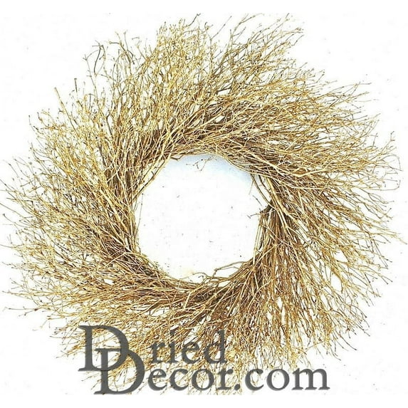 Case of 4, 30 Inch Dried Gold Quail Brush Wreath for Holiday, Season, Party, Home and Events Décor