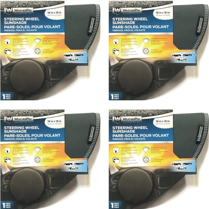 Case of 4 - WeatherPro Steering Wheel Sunshade Cover (18" x 18") Universal Design