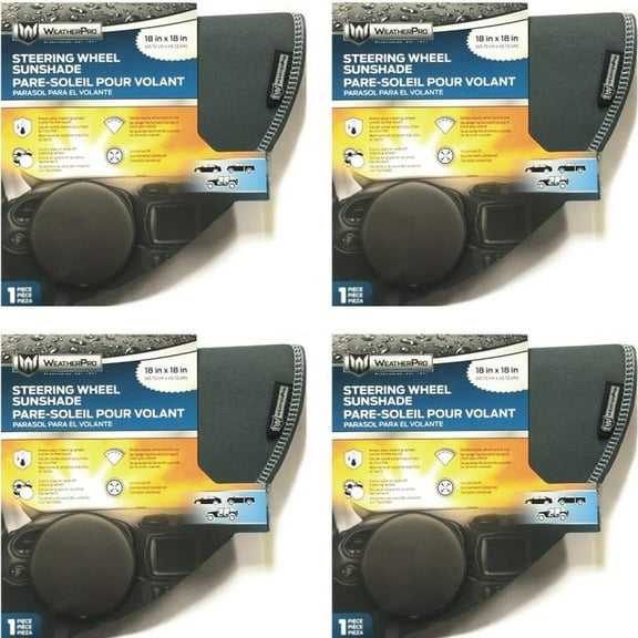 Case of 4 - WeatherPro Steering Wheel Sunshade Cover (18" x 18") Universal Design