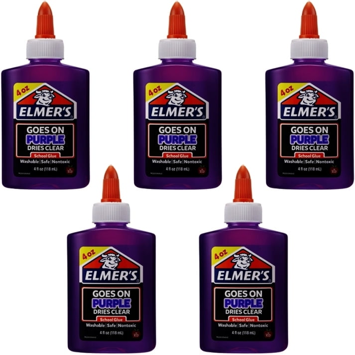 Case of 5 Bottles - Elmer's Purple Washable Glue (4 fl. oz.) Goes on Purple Dries Clear