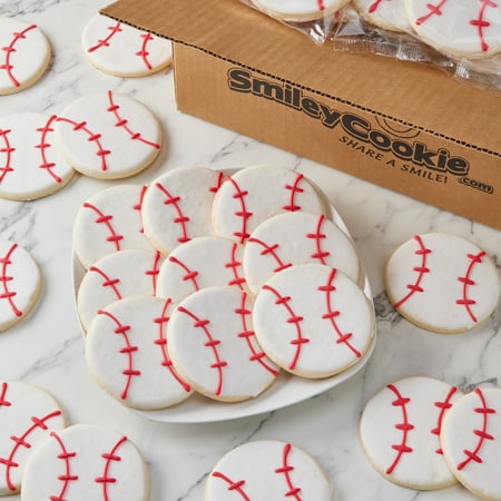 Case of 50 Baseball Smiley Cookies - Nut Free, Kosher, Individually Wrapped Sugar Cookies