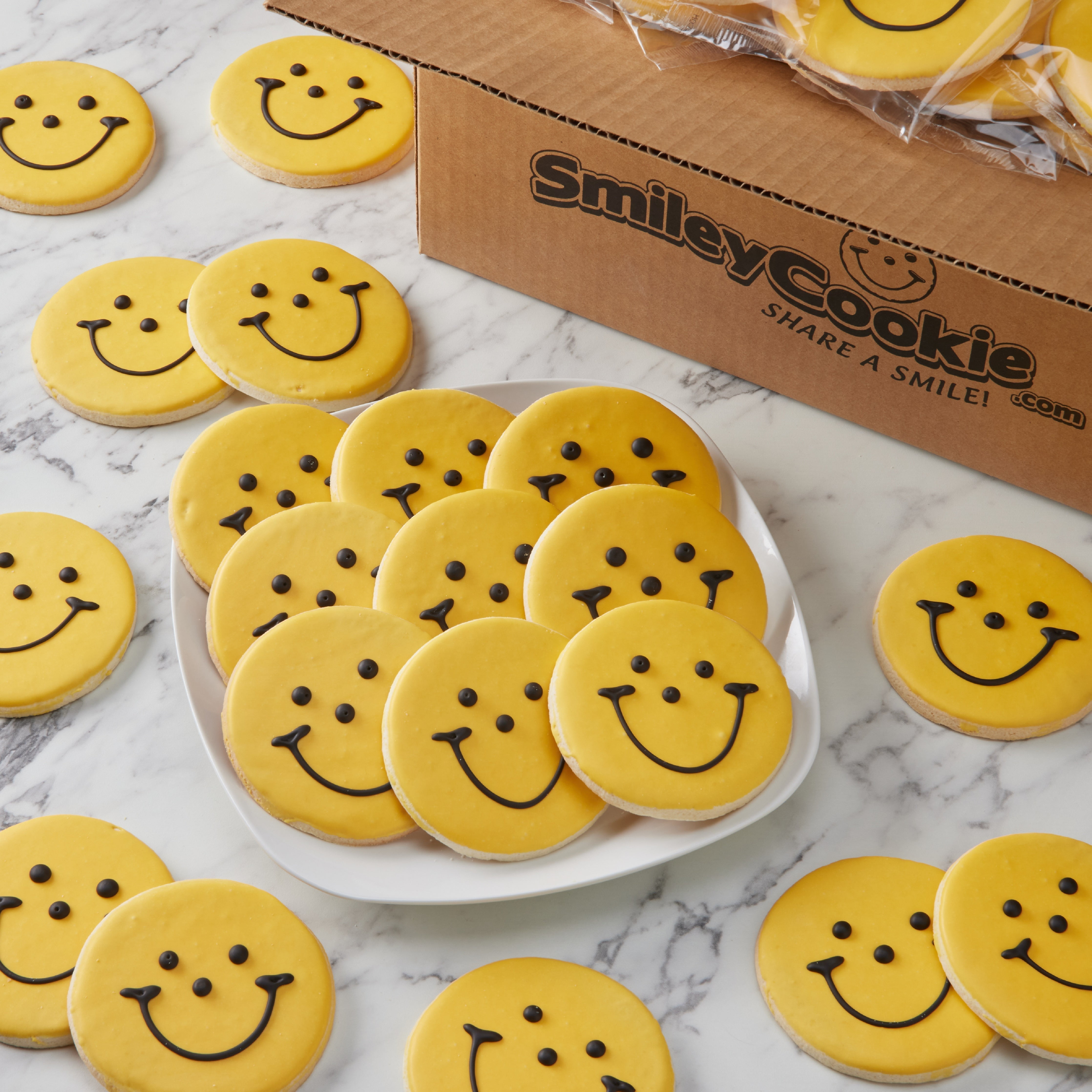 Case of 50 Black & Gold Smiley Cookies Nut Free, Kosher, Individually