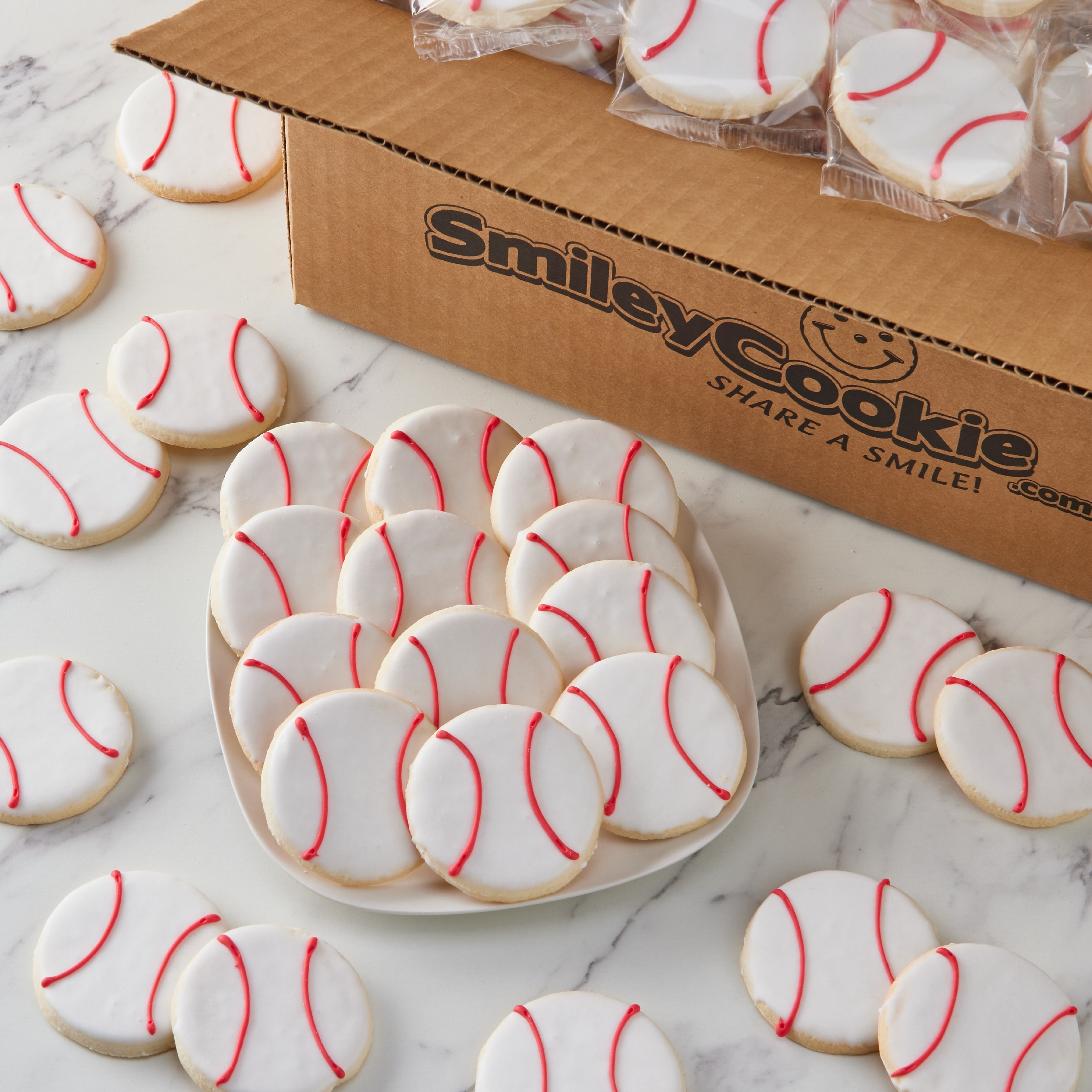 Case of 50 Mini Baseball Smiley Cookies Nut Free, Kosher