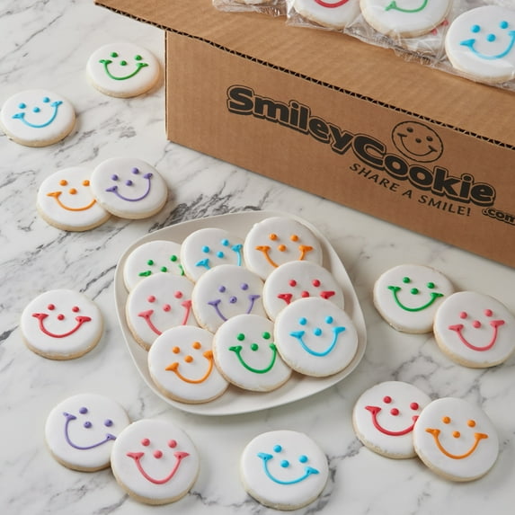 Case of 50 Mini Original Smiley Cookies - Nut Free, Individually Wrapped, Kosher, Iced Sugar Cookies