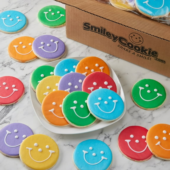 Case of 50 Rainbow Smiley Cookies - Nut Free, Kosher, Individually Wrapped Sugar Cookies