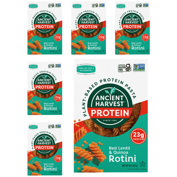 Ancient Harvest Plant-Based Protein Pasta, Red Lentil and Quinoa Rotini, 8 oz Box (Pack of 6)