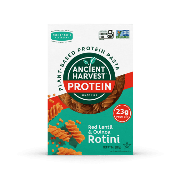 Ancient Harvest Plant-Based Protein Pasta, Red Lentil and Quinoa Rotini, 8 oz Box (Pack of 6)
